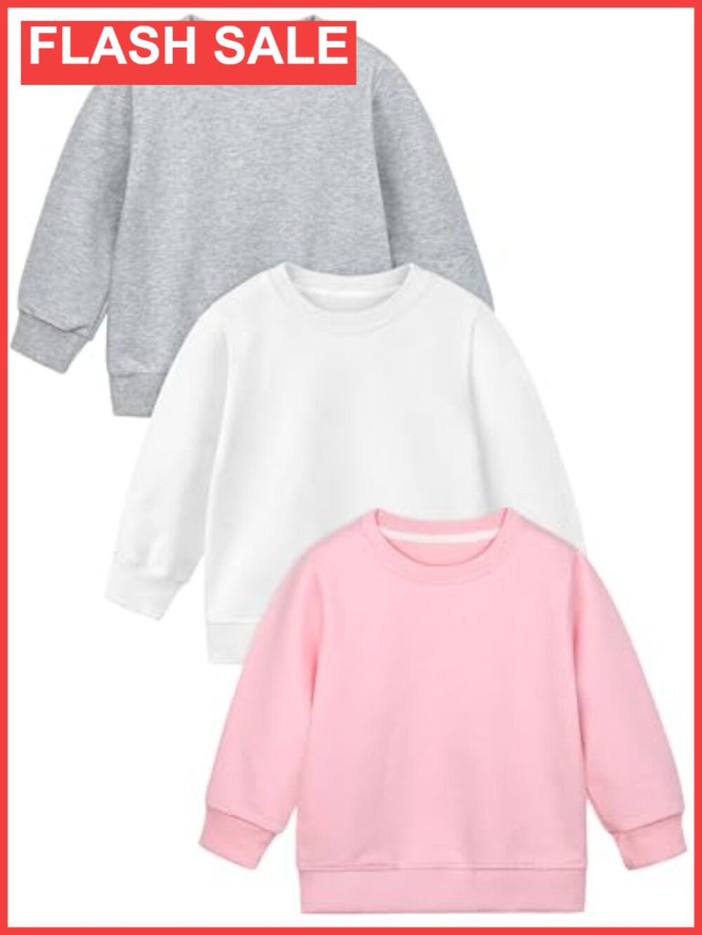 Toddler Girls Crew Neck Sweatshirts 3 Pack Long Sleeve Pullover Set